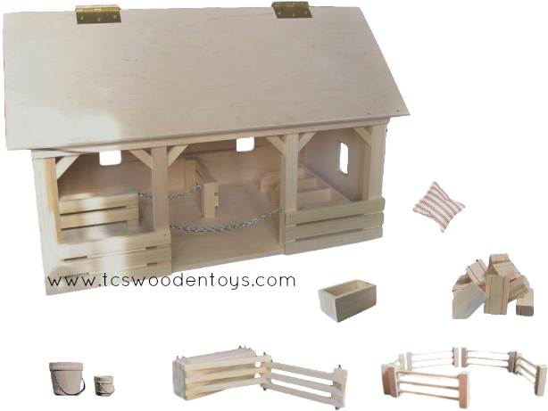 Pretend Play Horse Farm Gift Set - Toy Horse Stable (640x480), Png Download