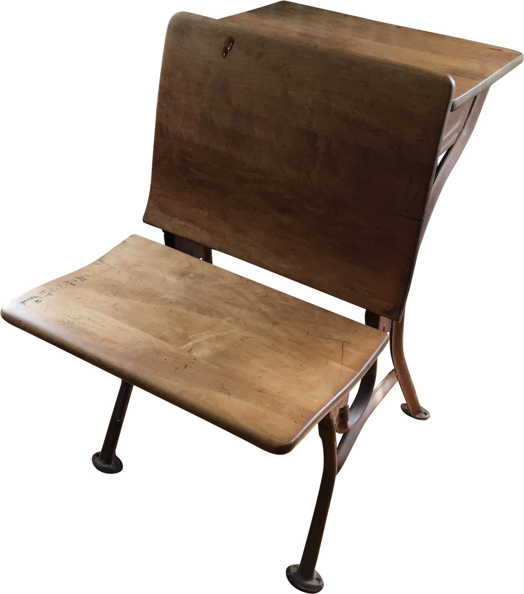 Vintage School Desk & Bench Chair - Chair (2439x2768), Png Download