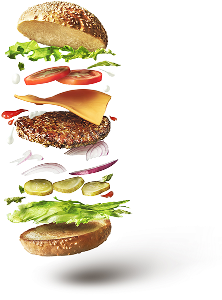 National Burger Day - Hamburger With Flying Ingredients (540x654), Png Download