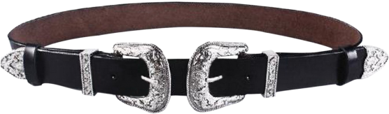 Cameo Double Buckle Faux Leather Belt Black - Double Buckle Faux Leather Belt (558x744), Png Download
