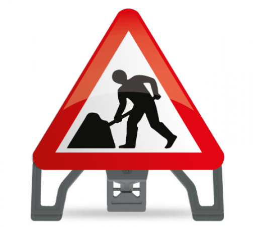 Triangular Alpha Signs - Men At Work End Sign (750x450), Png Download