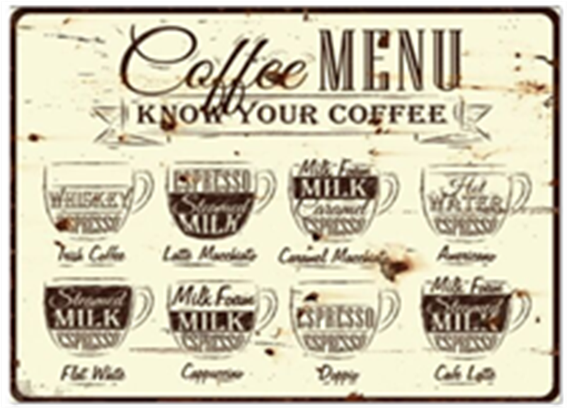 Coffee Menu Metal Sign - Coffee (800x800), Png Download