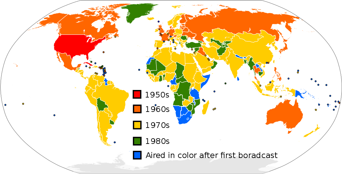 Timeline Of The Introduction Of Color Television In - Countries That Recognize China (1200x609), Png Download