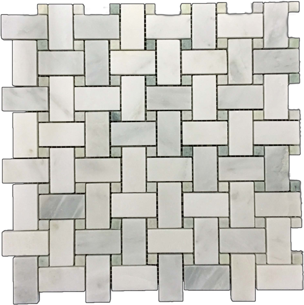 Pearl White Basketweave With Ming Green Dot Mosaic - Tile (640x640), Png Download