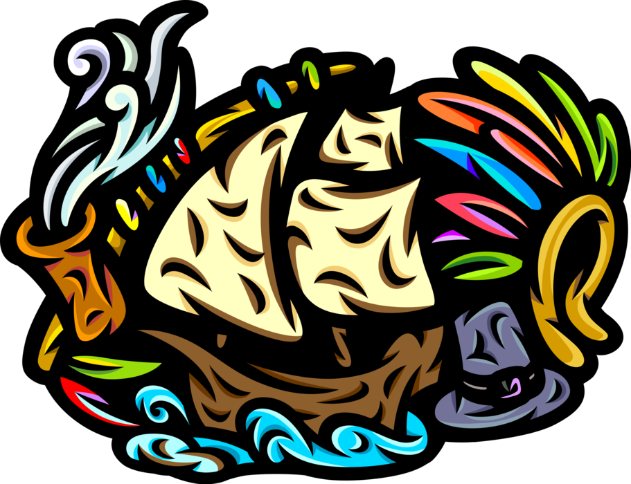 Vector Illustration Of Pioneer Pilgrim Sailing Vessel - Illustration (911x700), Png Download