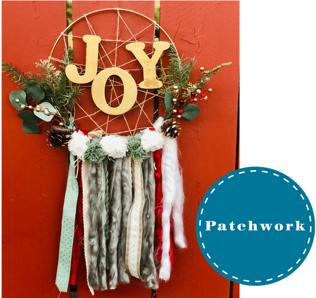 Patchwork Presents "christmas Joy" Holiday Wreath - Wreath (1200x600), Png Download