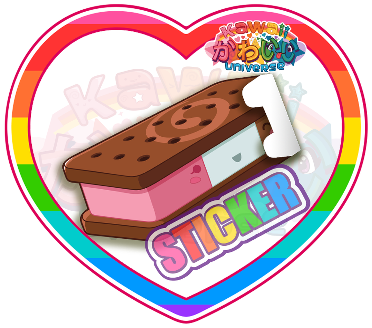 Cute Neapolitan Ice Cream Sandwich Sticker - Sushi (1292x1292), Png Download