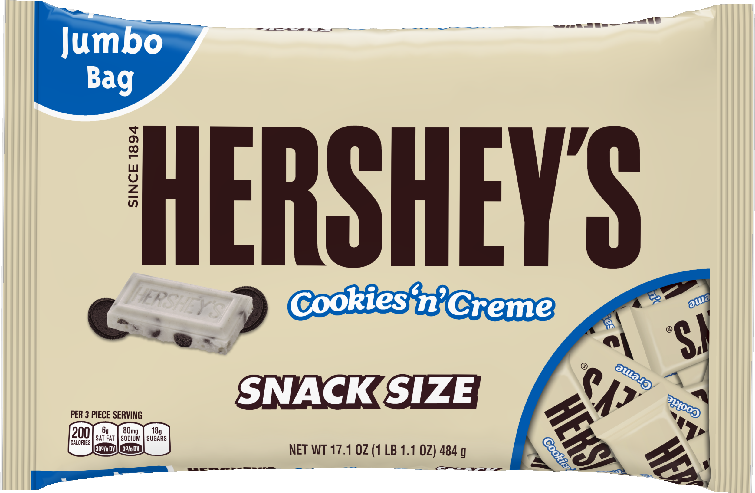 S N Cr Me Chocolate Candy Snack - Hershey's Cookies N Creme Snack Size (3000x3000), Png Download