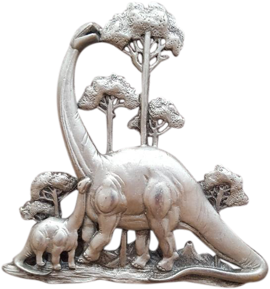 Dinosaur Brooch Of A Brontosaurus Mom And Baby By J - Statue (579x579), Png Download