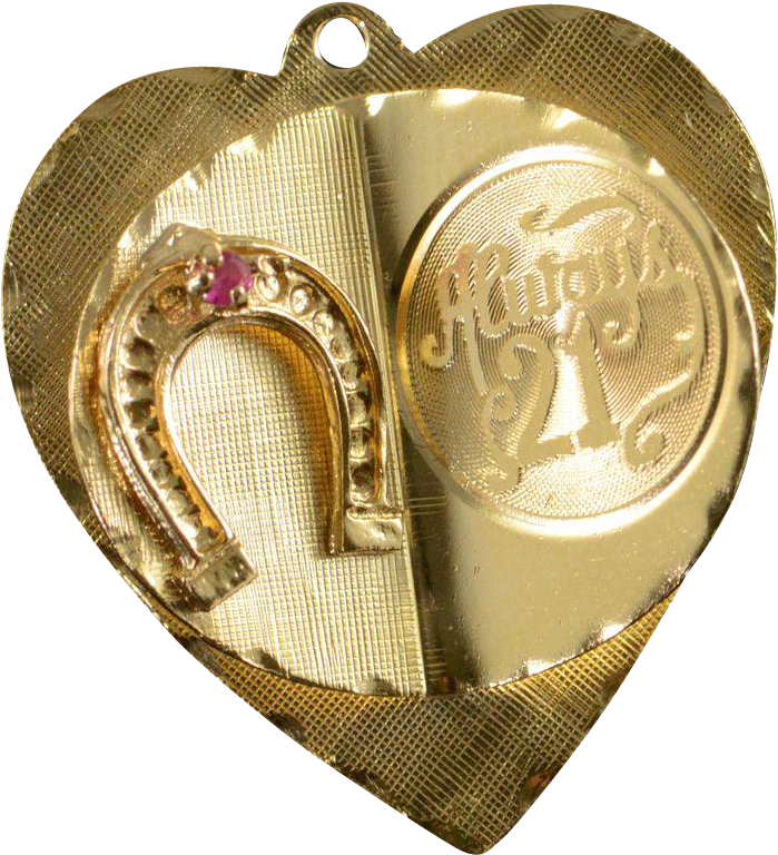 14k Always 21 Heart Horse Shoe Lucky Luck 1960's Retro - Locket (767x767), Png Download