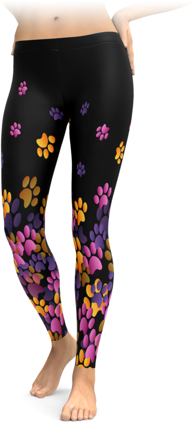 Pink, Purple, & Orange Paw Print Leggings - Teeth Leggings (740x896), Png Download