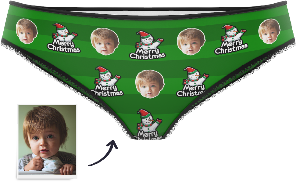 Christmas Snowman Green Panties Printed Face - Underpants (1000x1000), Png Download