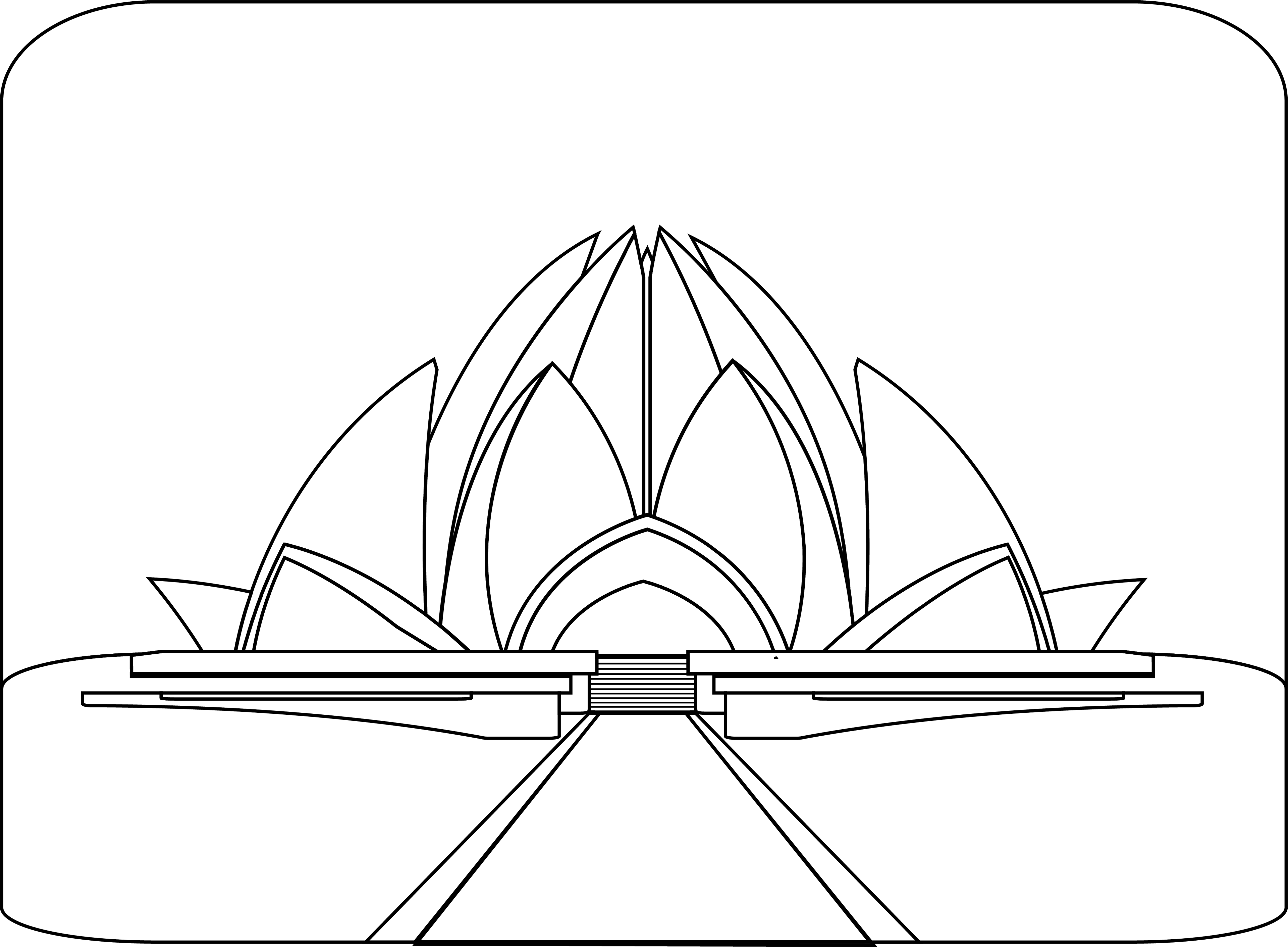 New Delhi's Lotus Temple Vector - Lotus Temple Drawing Easy (3840x2822), Png Download