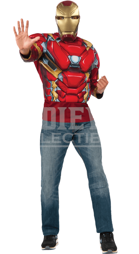 Adult Deluxe Iron Man Costume Top And Mask Set - Costume (850x850), Png Download