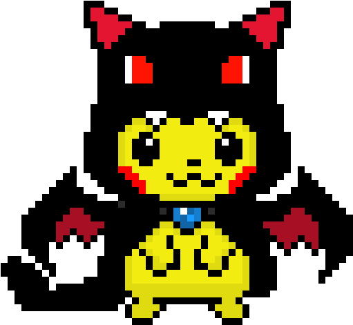 Pikachu With Dark Mega Charizard X Costume - Pixel Art Pokemon Charizard X (630x580), Png Download