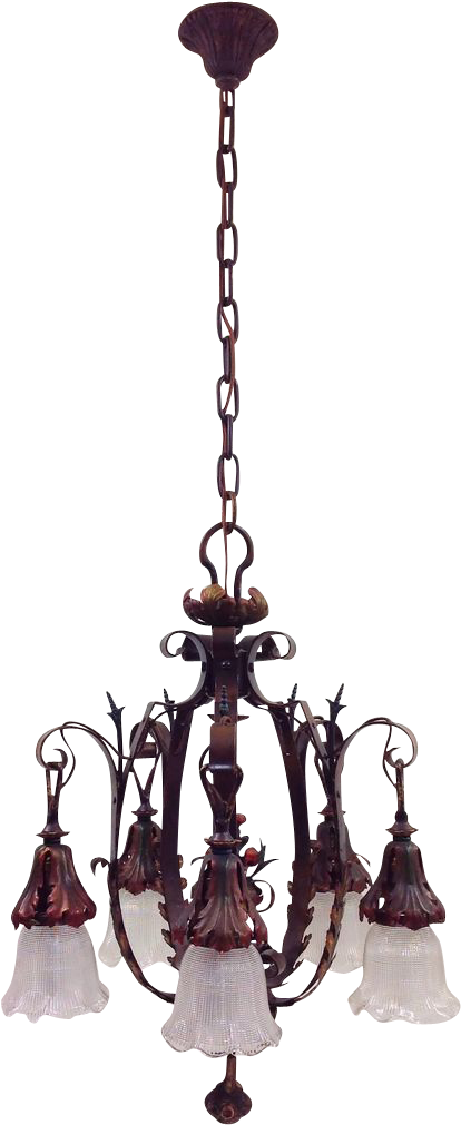 Offered Is A Vintage 1920s Iron Brass Chandelier With - Chandelier (1024x1024), Png Download