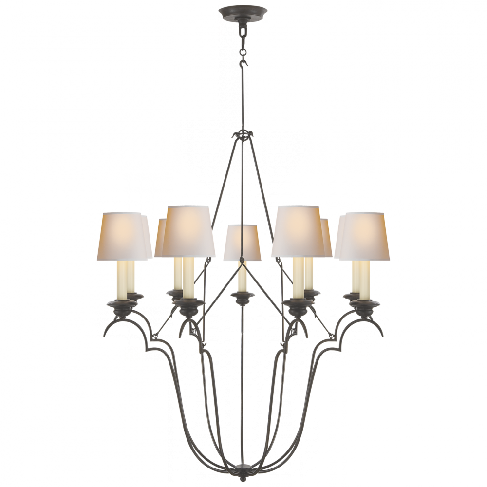 Belvedere Chandelier In Aged Iron With Natural P - Chandelier (1000x1000), Png Download