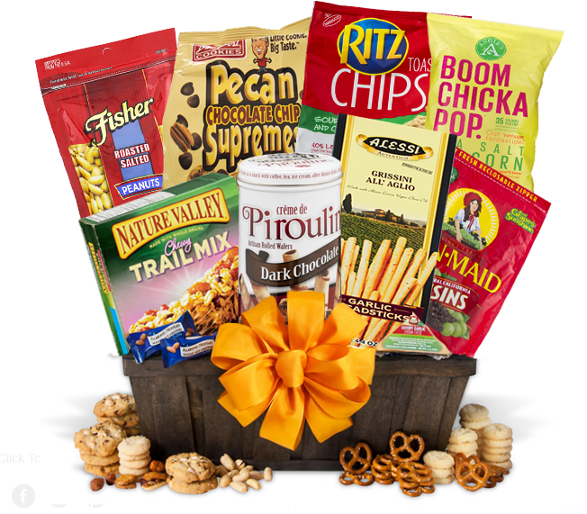 Snack Gift Basket - Gift Basket (651x591), Png Download
