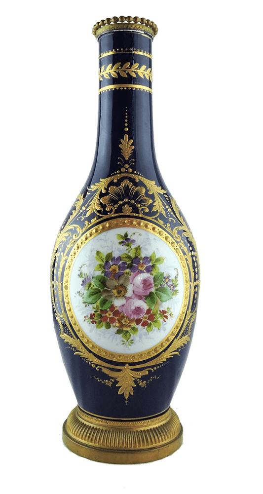 French Blue “sevres” Style Vase With Hand Painted Flowers - Porcelain (1000x1000), Png Download