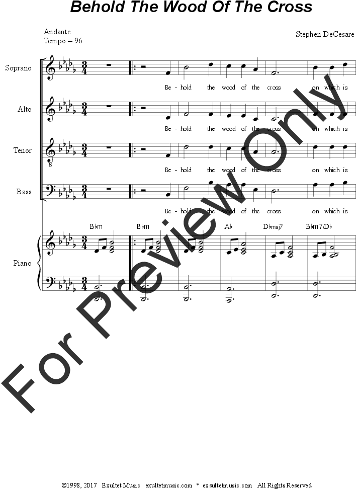 Behold The Wood Of The Cross Thumbnail - Sheet Music (816x1056), Png Download