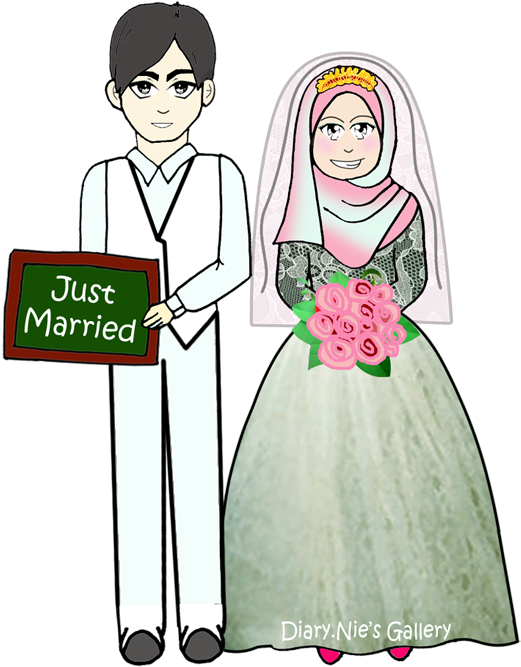 Cartoon Wedding Couple - Muslim Wedding Cartoon Png (552x690), Png Download