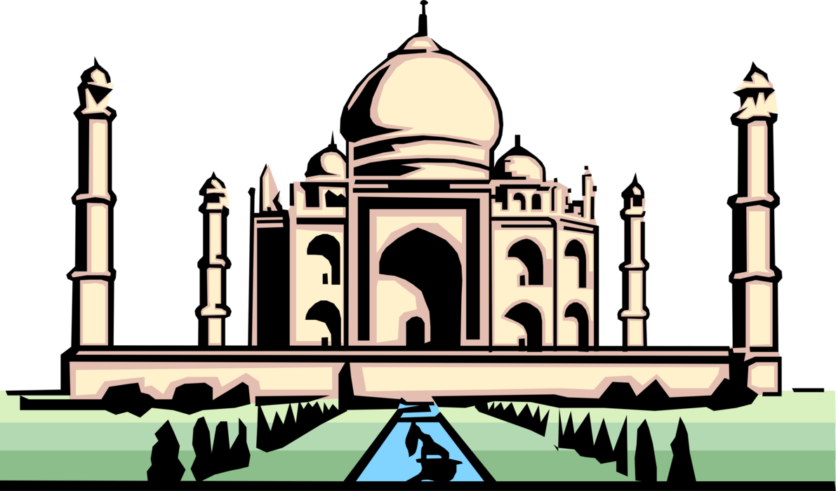 Vector Illustration Of Taj Mahal Marble Mausoleum On - Taj Mahal Clipart Png (1191x700), Png Download