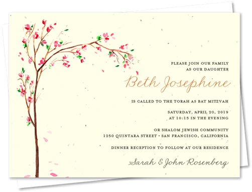 Unique Bat Mitzvah Invitations ~ Cherry Blossoms - White Grey And Pink Baby Shower Invites (525x525), Png Download