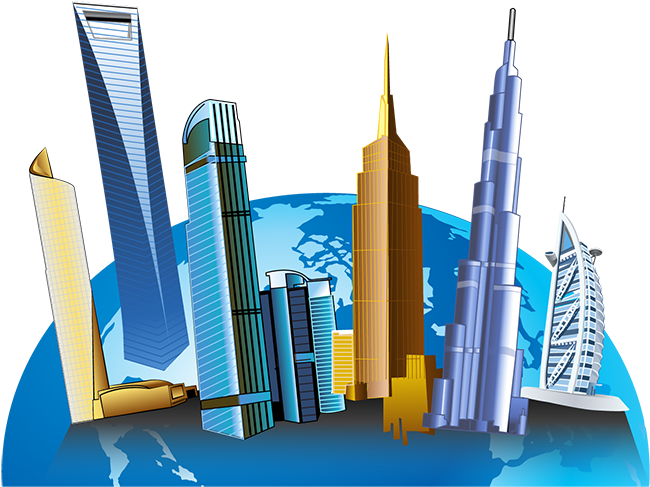 Clip Art Black And White Library Skyscraper Clipart - World With Buildings Png (900x600), Png Download