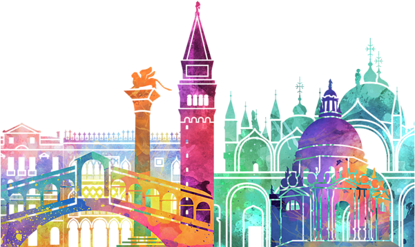 Bleed Area May Not Be Visible - Venice Italy Skyline Watercolor (600x427), Png Download