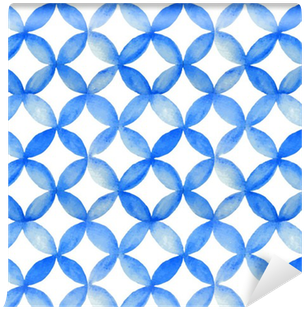 Watercolor Blue Japanese Pattern - Boho Eklektisches Blaues Krawatten-kissen Kissen (400x400), Png Download