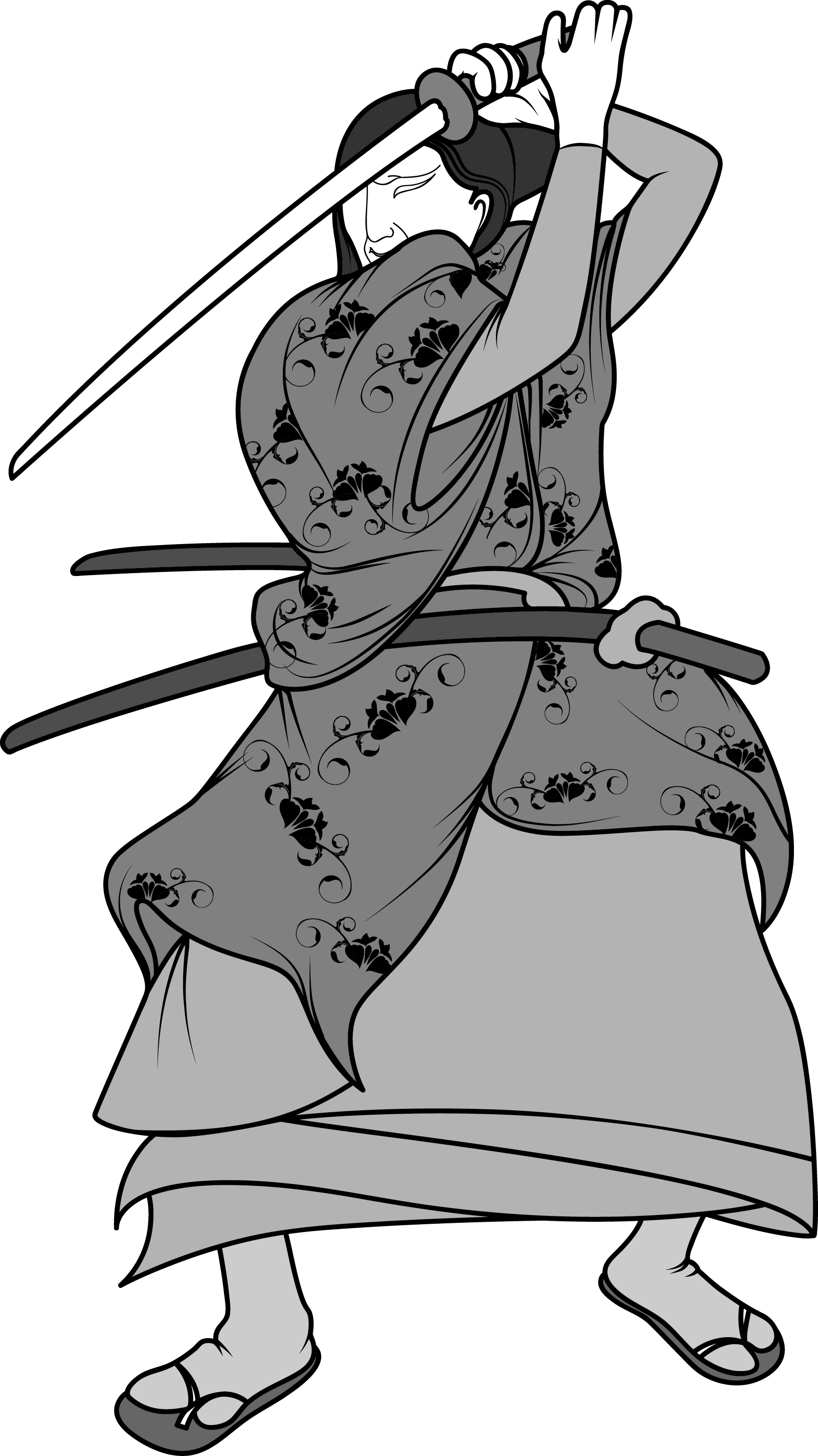 Black And White Warrior Drawing Clip Art - Ancient Japanese Ronin Clipart Transparent (1666x2965), Png Download
