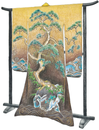 Kimono Colored Pencil Drawing - Drawing (342x450), Png Download