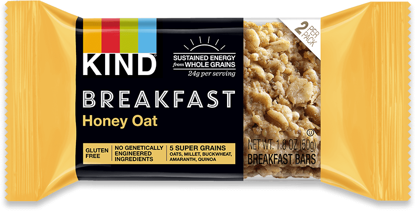 Honey Oat - Kind Breakfast Peanut Butter (1334x564), Png Download