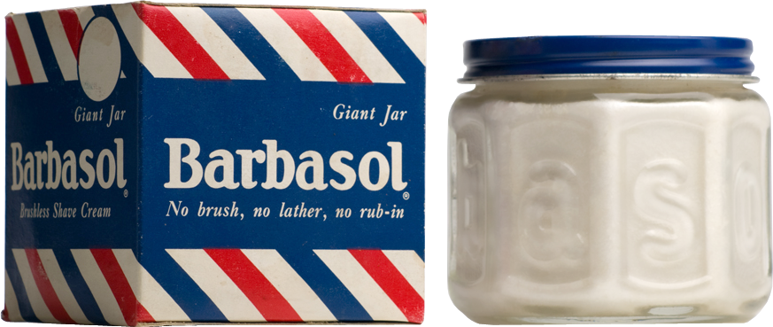 Barbasol Packaging And Jar From The Early Years - Computer File (873x369), Png Download