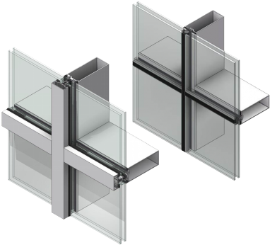 Thermawall Tw2200 2” Thermally Broken Curtain Wall - Capped Curtain Wall (400x358), Png Download