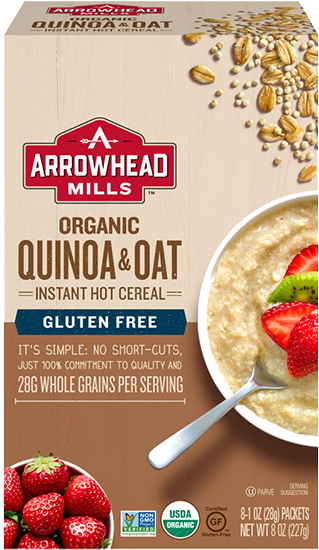 Organic Gluten Free Quinoa & Oat Instant Hot Cereal - Arrowhead Mills Organic Quinoa And Oats (330x571), Png Download