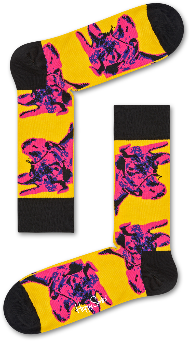 Happy Socks Andy Warhol Cow Sock Yellow Png Long Yellow - Andy Warhol Happy Socks (1012x1422), Png Download