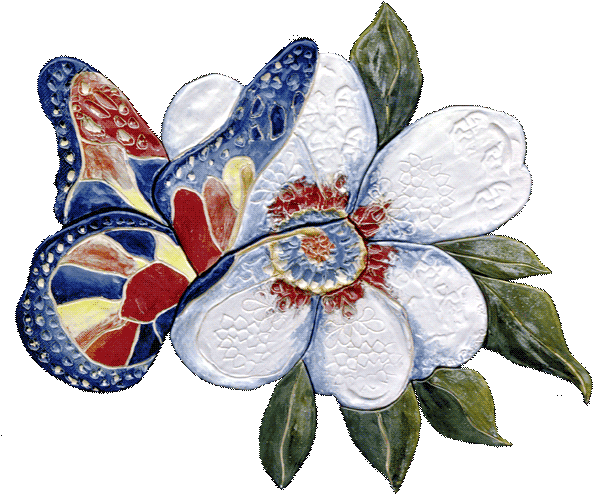 Large Free Form Ceramic Mural Of Multi Colored Butterfly - Jasmine (640x515), Png Download