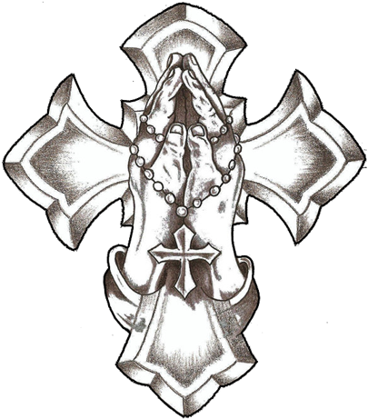 Deluxe Cross Design Tattoos Coptic Art Pictures Posters - Cross With Praying Hands Drawings (420x463), Png Download