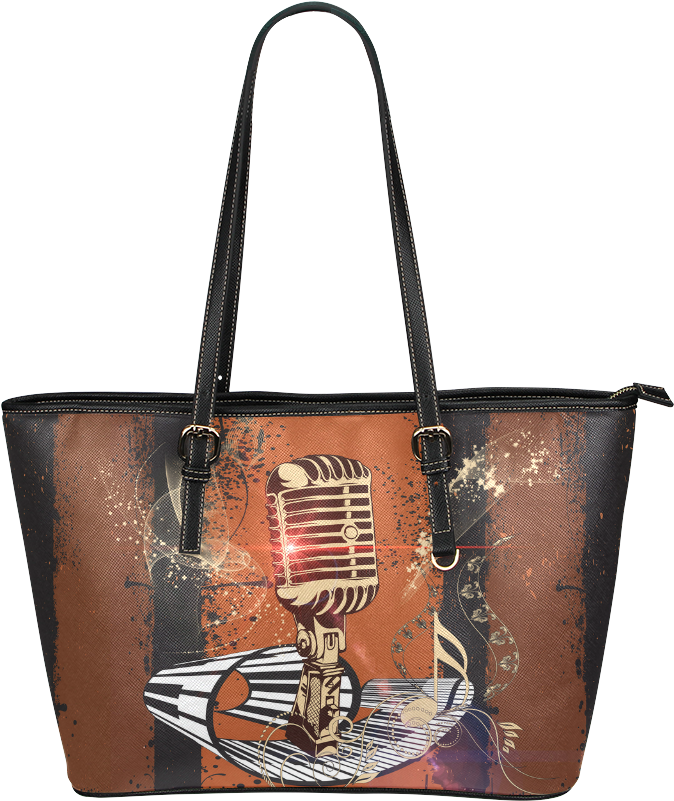 Music, Golden Microphone And Piano Leather Tote Bag/large - Tote Bag (1000x1000), Png Download