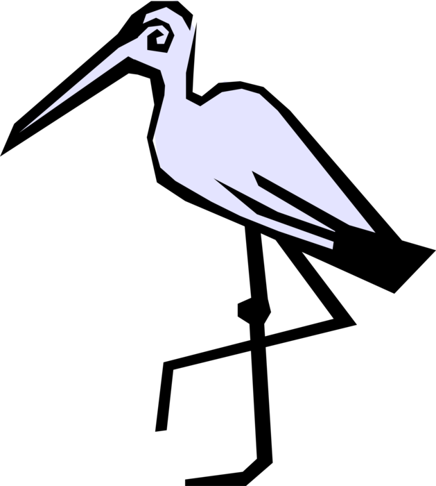 Vector Illustration Of Egret Crane Bird Stands On One - Stork (629x700), Png Download