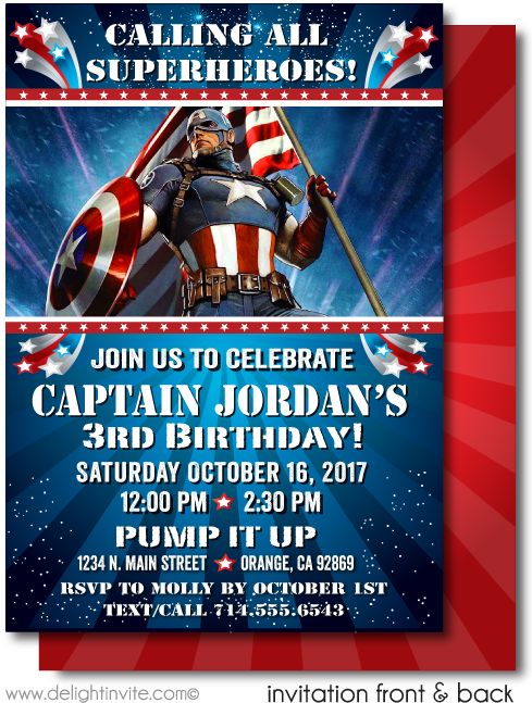 Captain America Birthday Invitations Di 526fc Harrison - Captain America Birthday Invitation Card (497x675), Png Download