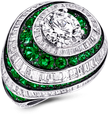 A Graff Emerald And Diamond Swirl Baguette Ring Featuring - Graff Ruby Ring (1000x1000), Png Download
