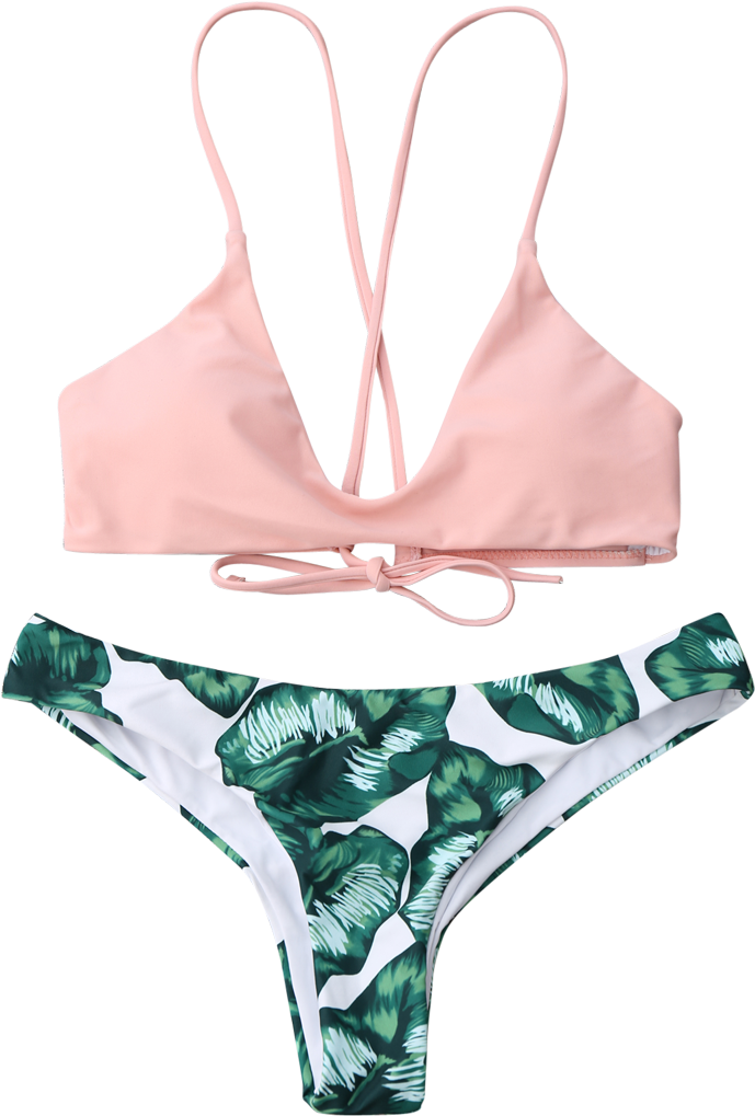 Dropshipping Cami Bralette Palm Leaf Bikini Set Women's - Zaful Bikini (800x1064), Png Download