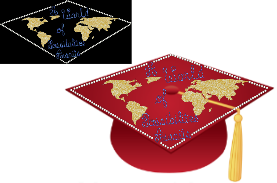 College Logo Rhinestone Graduation Cap Worlds - Craft (900x593), Png Download