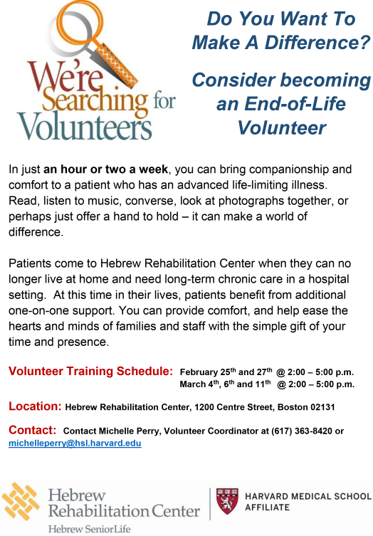 Volunteer Opportunity At Hebrew Rehabilitation Center - Volunteers Needed (524x753), Png Download