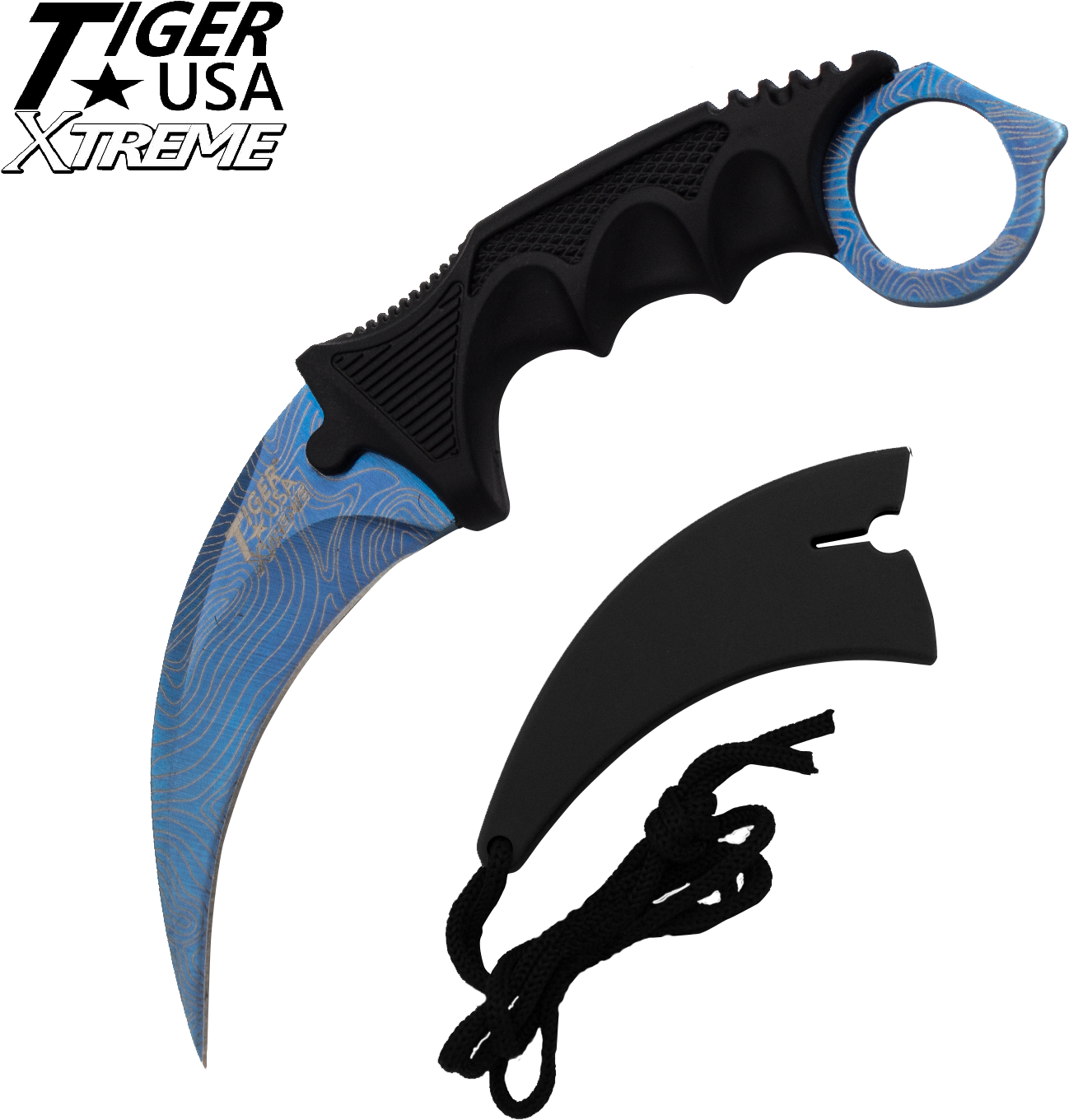 Karambit Ranger- Blue Damascus Fixed Blade Karambit - Gold Karambit (1500x1500), Png Download