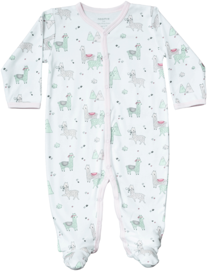 White Snap Baby Footie With Llama Print - Nightwear (600x600), Png Download