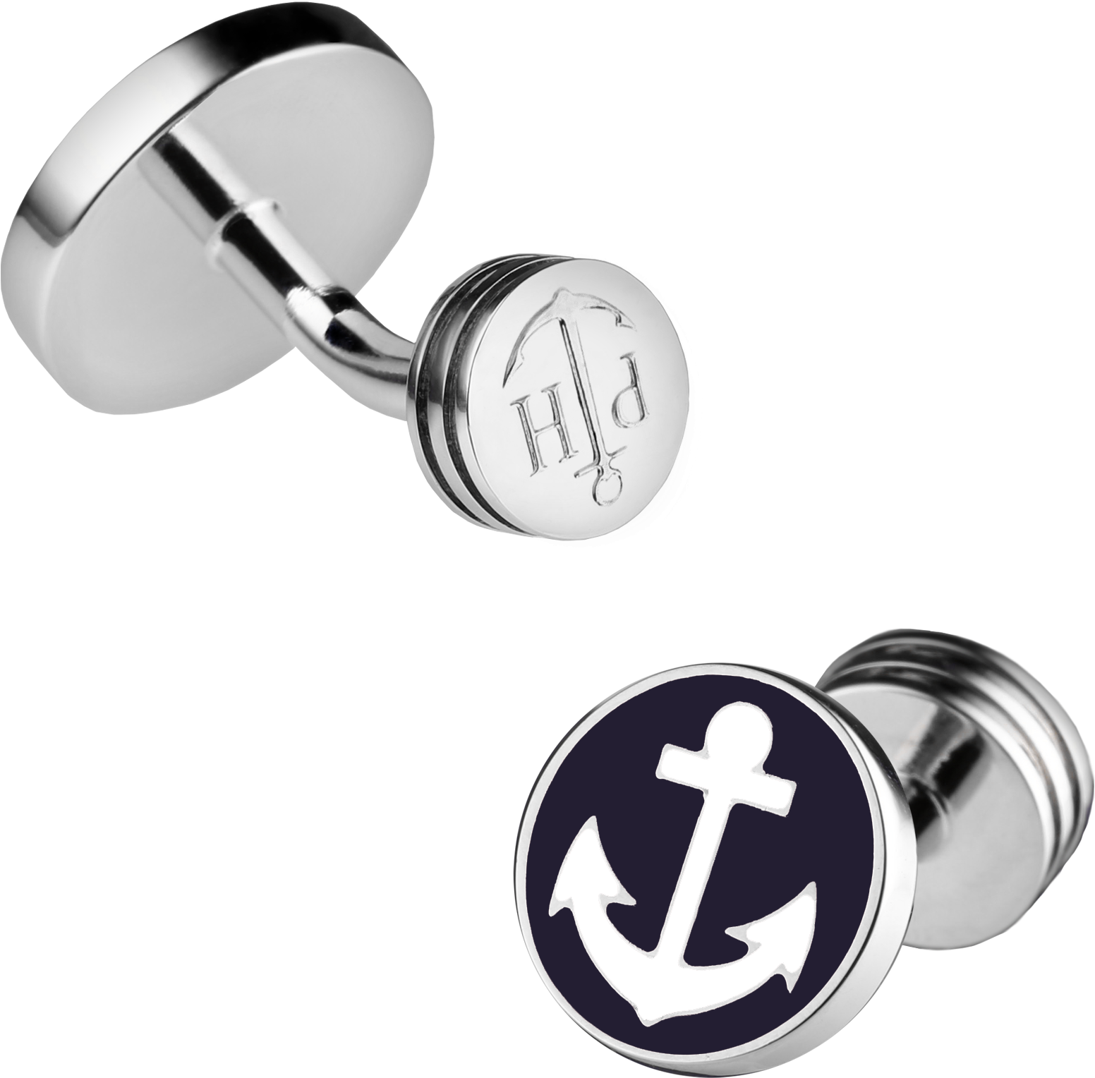 Cufflinks Anchor Stainless Steel Navy Blue White - Cufflink (1800x1800), Png Download