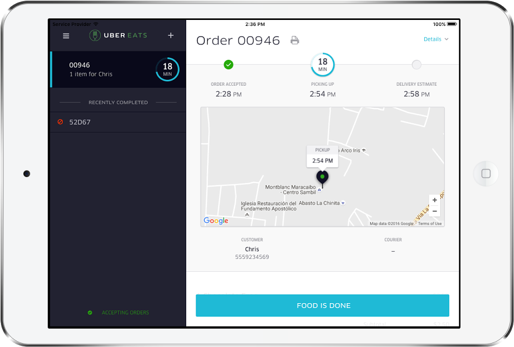 A Restaurant Dashboard Showing One Active Order - Uber Eats App For Restaurants (1024x810), Png Download